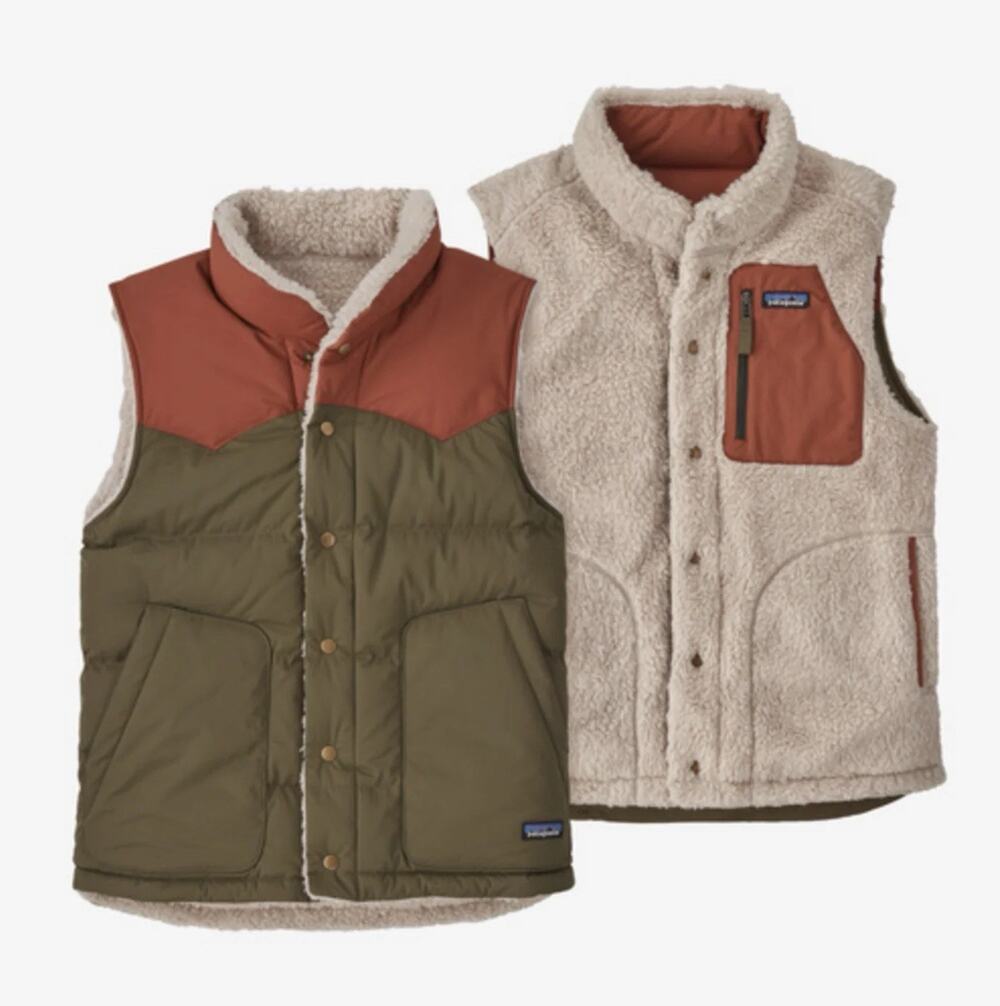 Patagonia Reversible Bivy Down Puffer Vest Mens Sz XXL Basin Green Sherpa Jacket